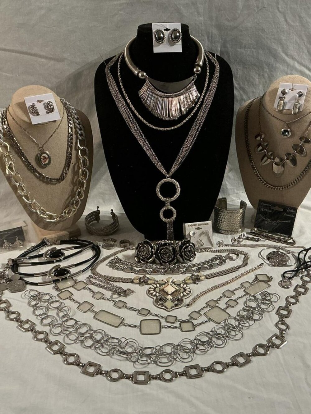 Silver Tone Statement Jewelry Lot w/ Stella & Dot Necklace | Chunky Chains etc